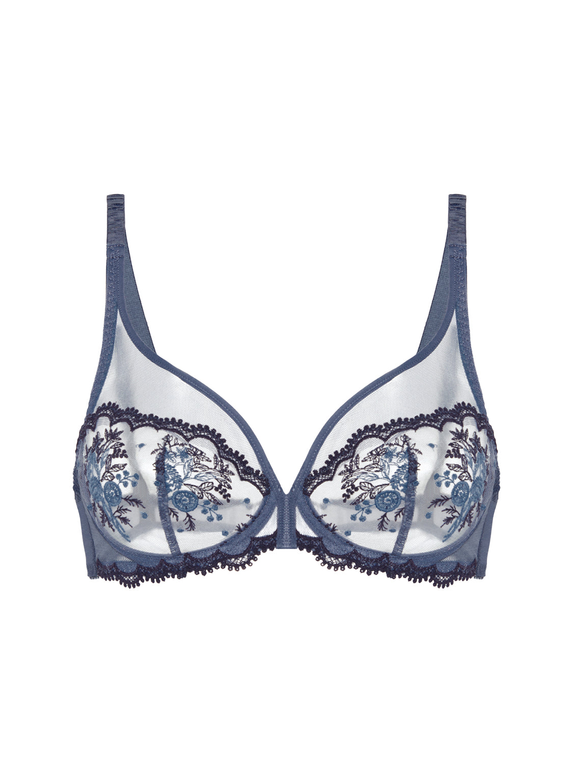 Soutien-gorge avec armature décolleté plongeant - Bleu Cendre
