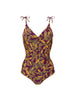 Maillot de bain 1 pièce bonnet mousse sans armature - Imprimé Violet Agadir