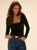 Bodysuit met vierkante halslijn - Zwart