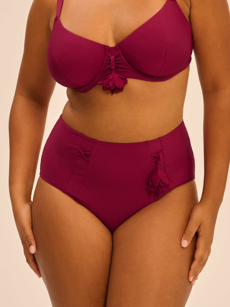 Culotte de bain taille haute - Cassis