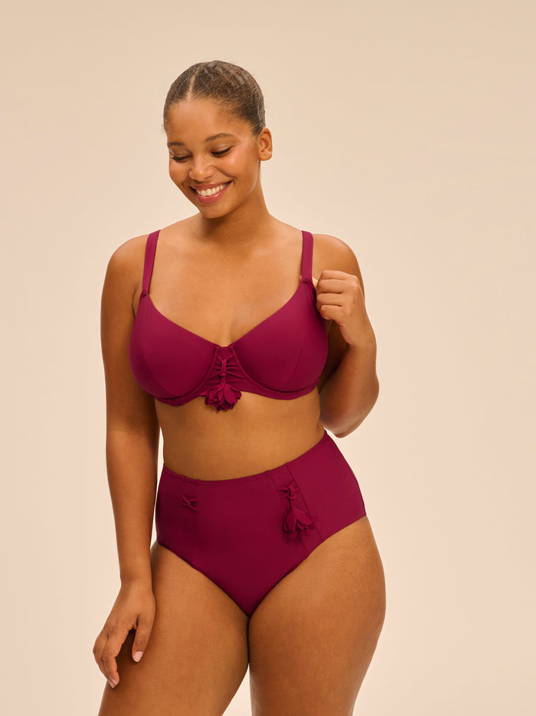 Culotte de bain taille haute - Cassis