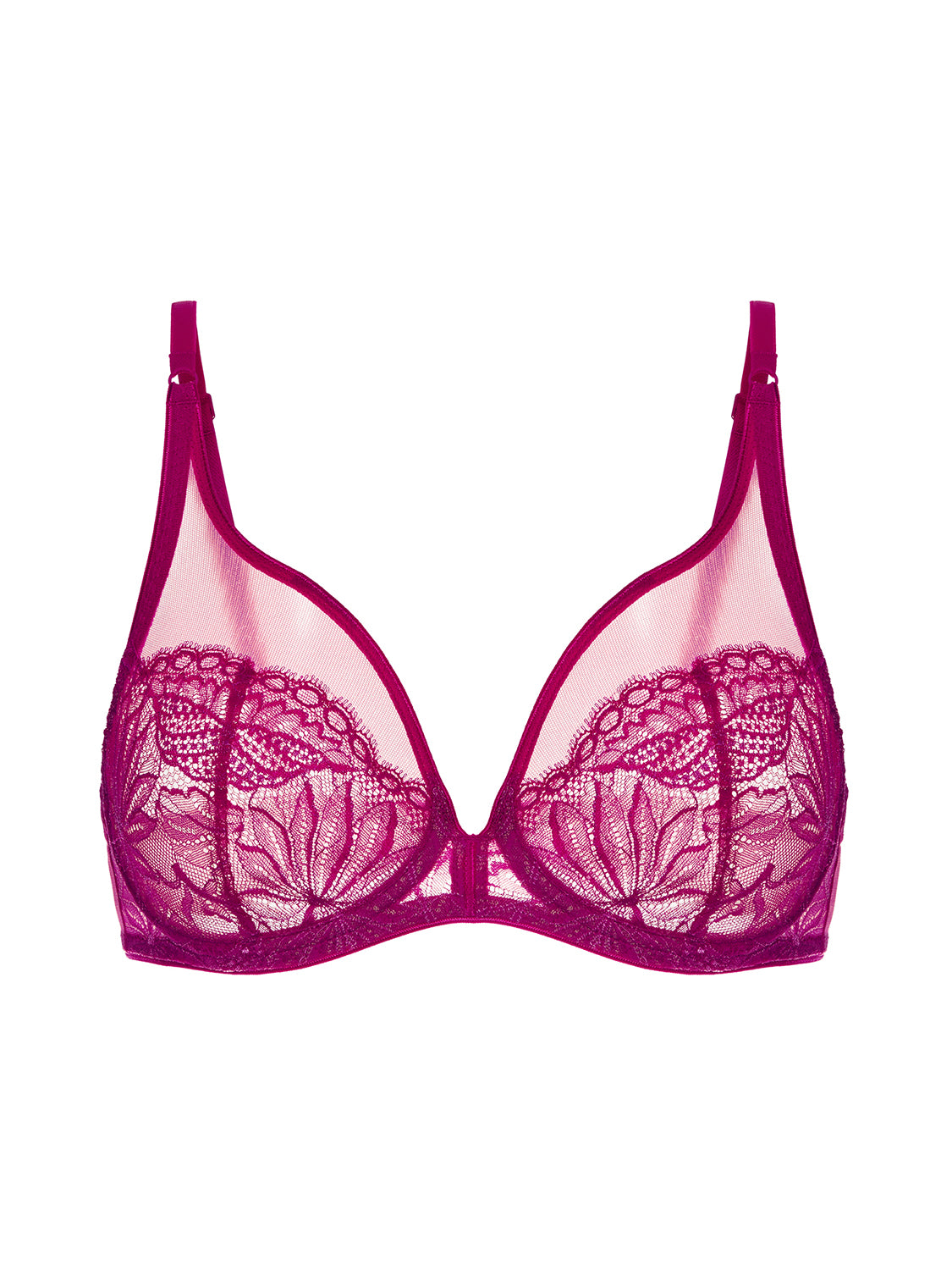 Soutien-gorge triangle emboitant décolleté plongeant - Framboise