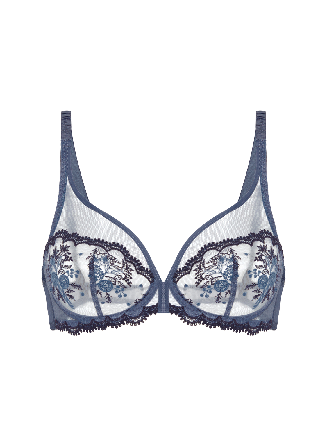 Soutien-gorge avec armature décolleté plongeant - Bleu Cendre