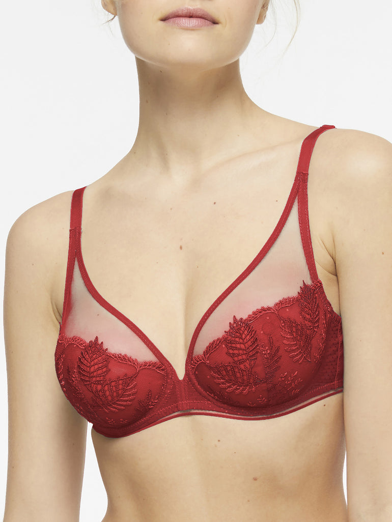 Soutien-gorge triangle emboitant décolleté plongeant - Rouge Opéra