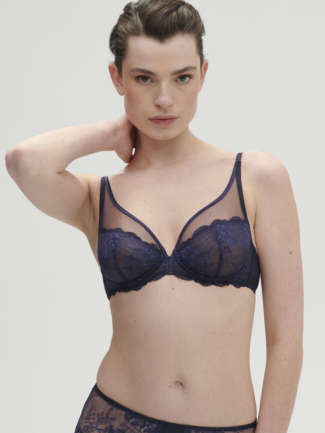 Soutien-gorge avec armatures décolleté plongeant - Bleu Cosmic