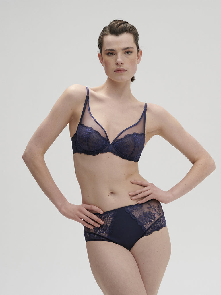 Soutien-gorge avec armatures décolleté plongeant - Bleu Cosmic