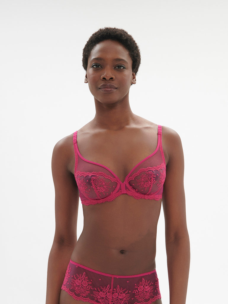 Soutien-gorge avec armature décolleté plongeant - Rose disco