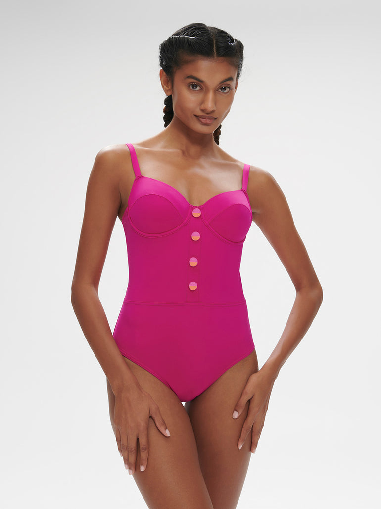 Maillot de bain 1 pièce de bain avec armatures - Rose Hibiscus