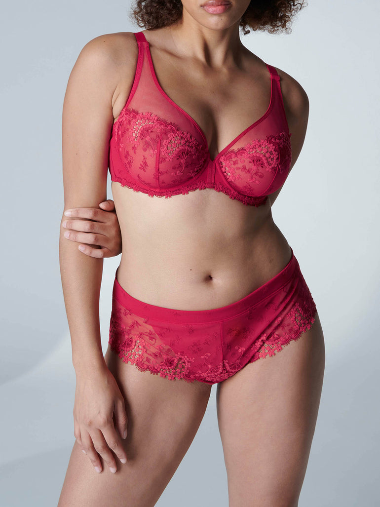 Soutien-gorge triangle emboitant décolleté plongeant - Rubis/rose