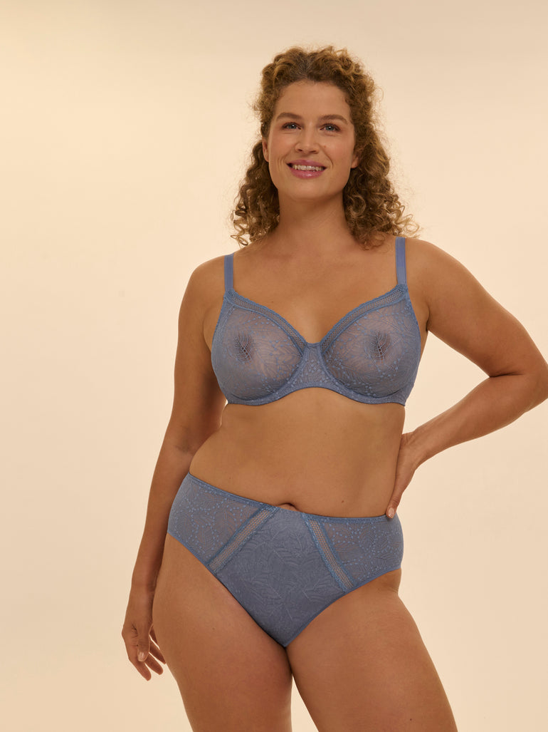 Soutien-gorge avec armatures moulé décolleté plongeant - Bleu Chambray