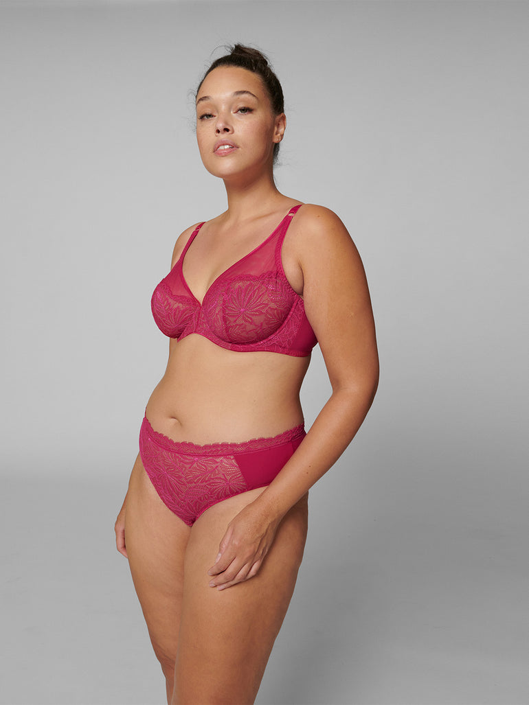 Soutien-gorge triangle emboitant décolleté plongeant - Framboise