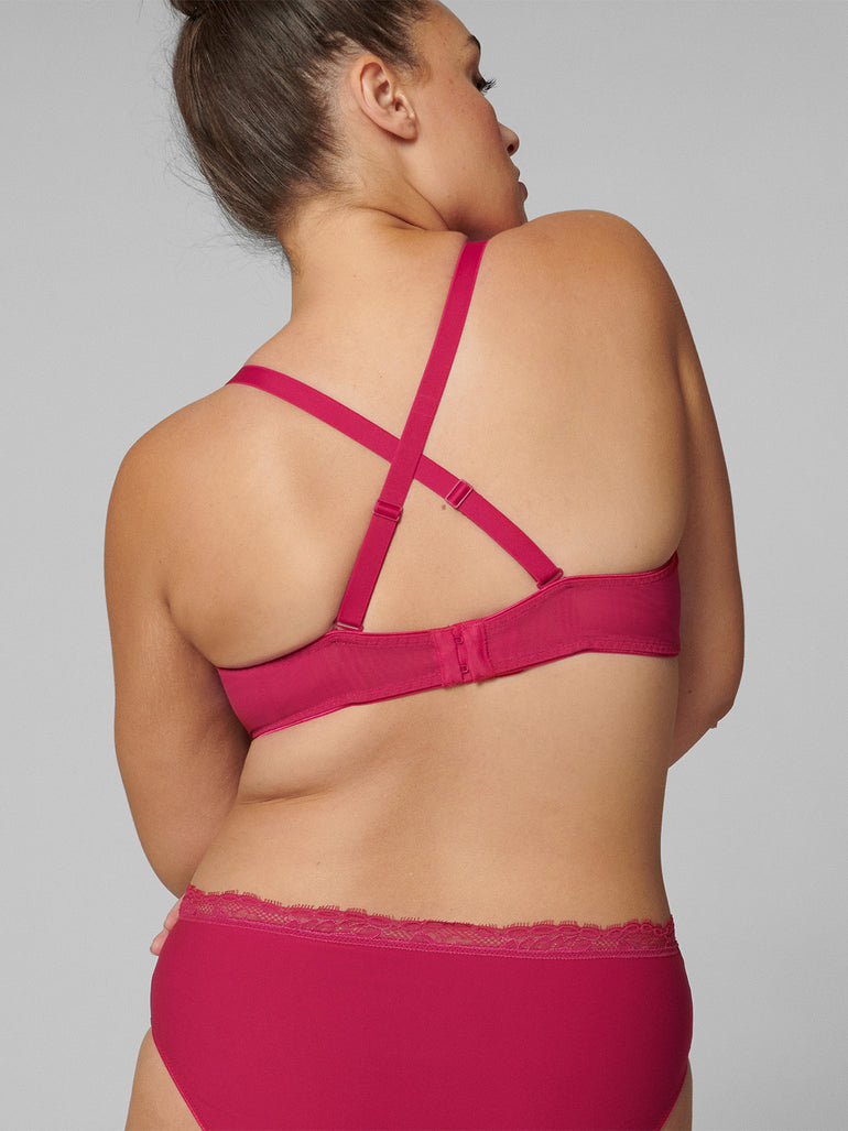 Soutien-gorge triangle emboitant décolleté plongeant - Framboise