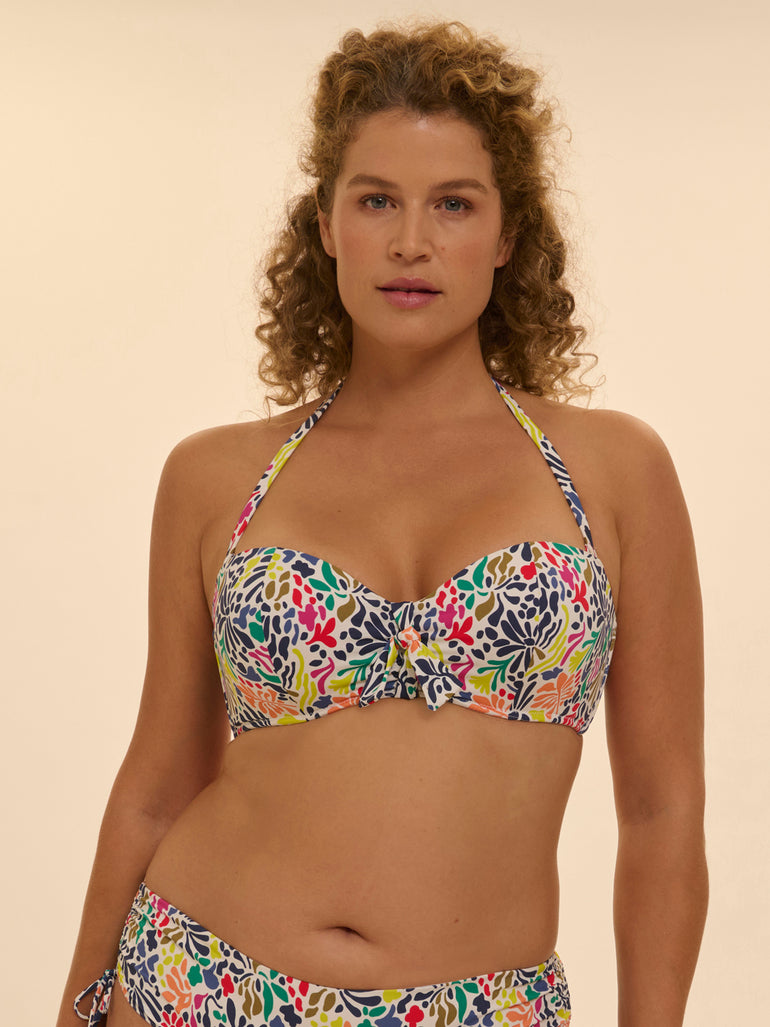 Haut de maillot de bain bandeau à coque - Imprimé tropico blanc