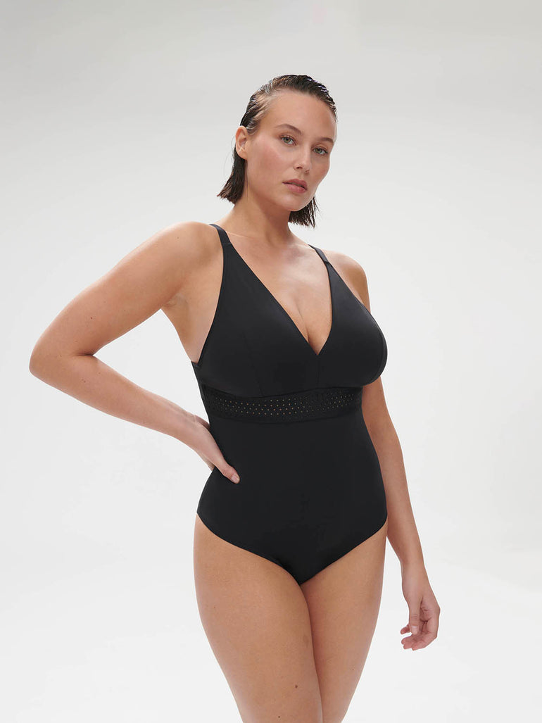 Maillot de bain 1 pièce de bain avec armatures cachées - Noir